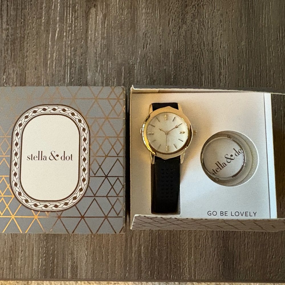 Stella & Dot Gold-Tone Watch with Black Strap